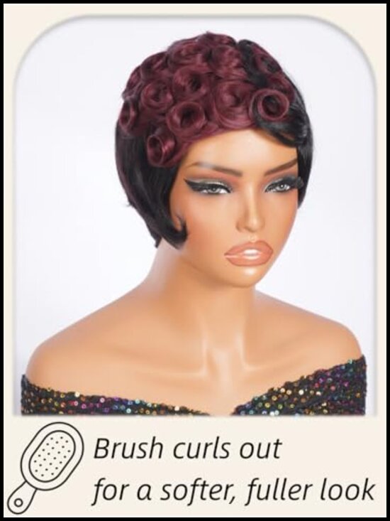 Short Pixie Cut Human Hair Wig Glueless Wear And Go 180% Density Curly Pixie main image 5